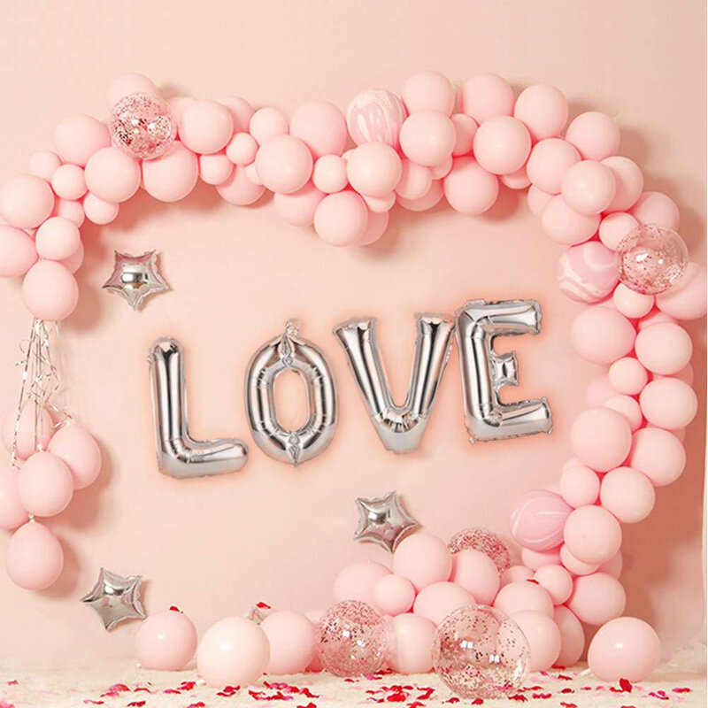 Ballons en aluminium, 144 pièces, fournitures de décoration pour mariage, fête prénatale, ensemble de guirlande en forme d'arc à ballons rose et blanc en forme de cœur, étoile d'amour