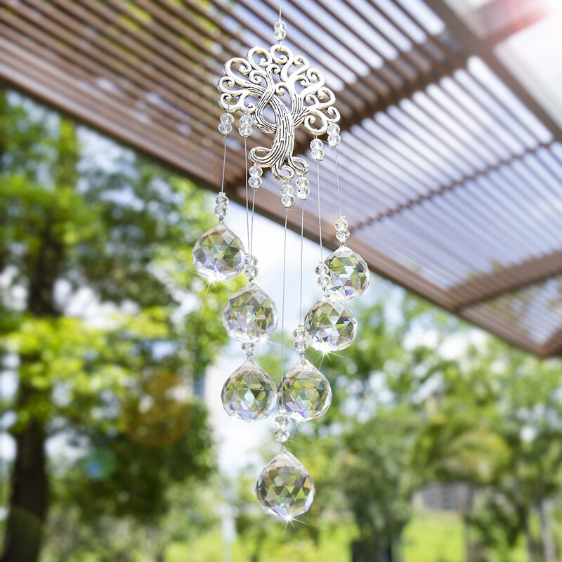 H & D-atrapasoles de cristal colgante con bola de cristal, Prisma arcoíris, árbol de la vida, decoración para jardín, hogar al aire libre, ventana de habitación de niños