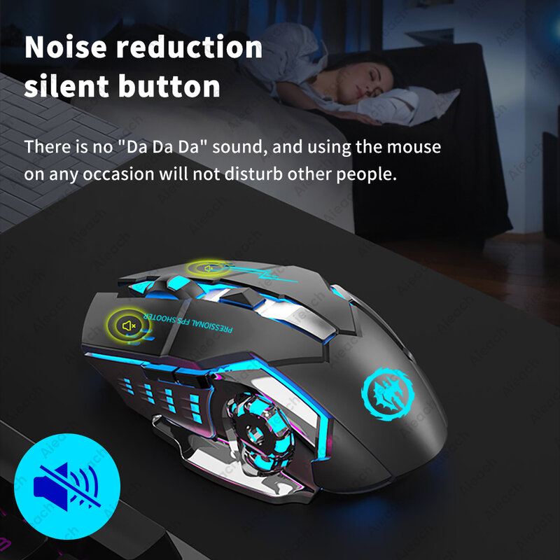 Ratón inalámbrico recargable para juegos, Mouse silencioso con Bluetooth, USB, mecánico, e-sports, retroiluminación, PC