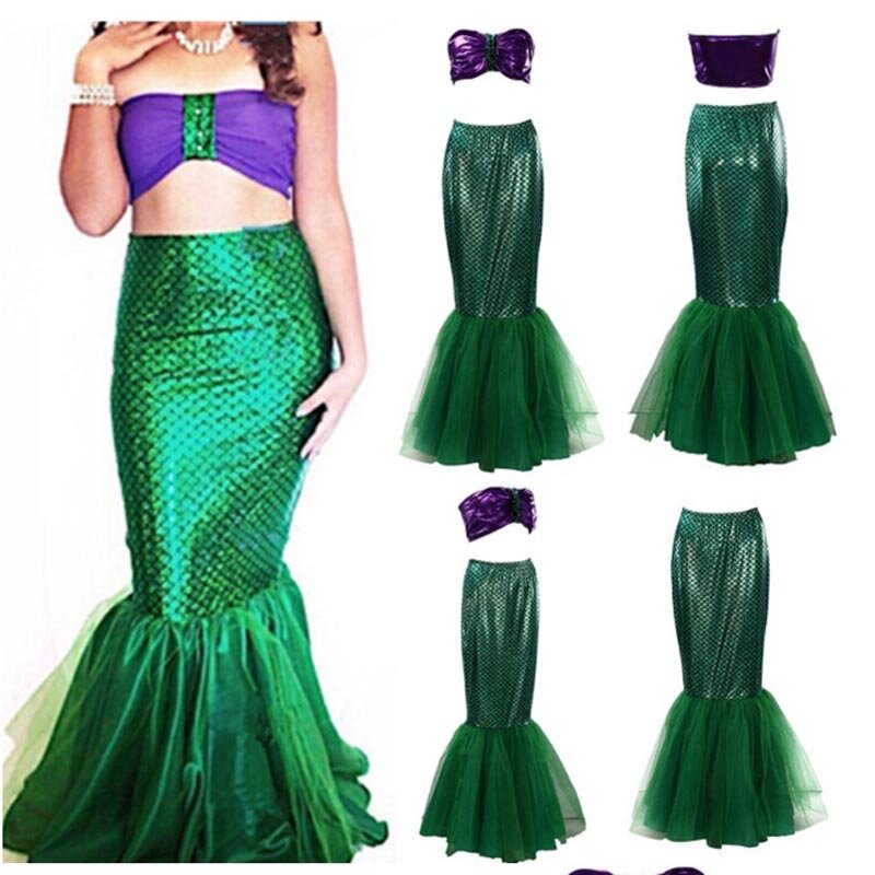Sirena Cosplay Fancy Party Sexy Long Maxi Dress 2pcs Adult Girl Femme Princess Women Halloween Christmas Party Costume Set