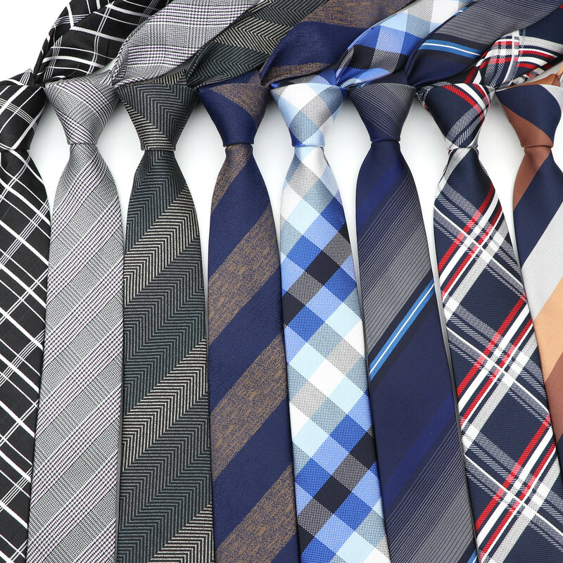 Cravate fine pour hommes, 6cm, en Polyester, à carreaux, à la mode, pour affaires, accessoires de chemise, cadeau
