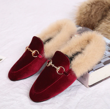 YEELOCA  Metal chains leather flats winter loafers women shoes winter warm fur flat creepers soft heel moccasins  KZ0X36