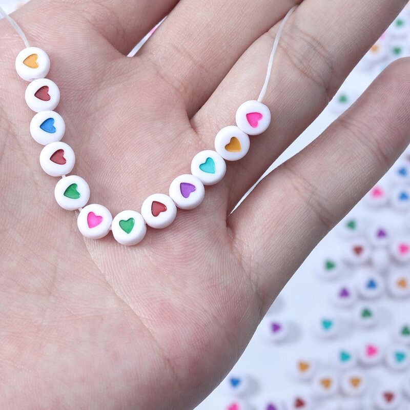 100pcs/lot Mixed Russian Letter Acrylic Beads Round Flat Alphabet Heart Beads For Jewelry Making Handmade Diy Bracelet Wholesale