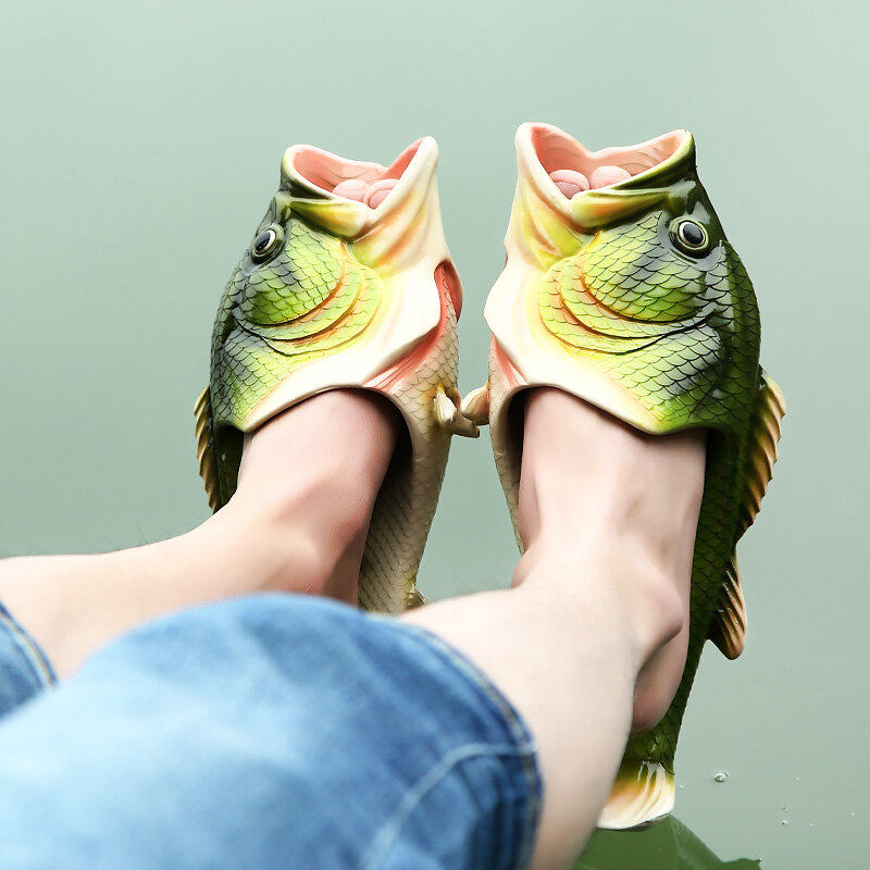 Chinelos de praia unissex masculinos, engraçados sapatos de peixe para meninos, tamanho grande 33-47, para a família, verão 2020