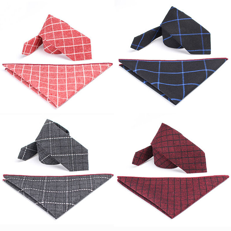Классический хлопковый комплект GUSLESON с галстуком 6 см для мужчин, галстук и носовой платок в клетку в полоску, Официальный подарок