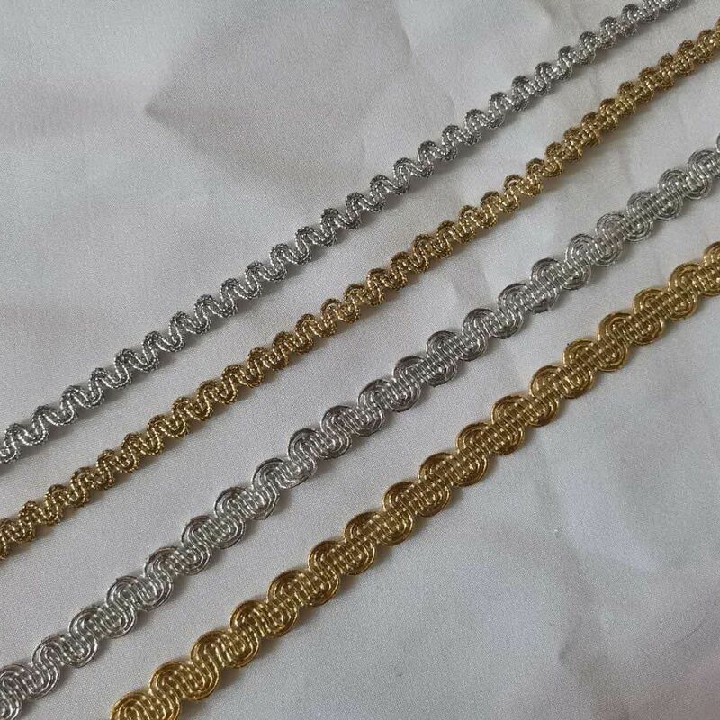 1 jardów złota aplikacja koronkowa na tkaninę ubrania koronka wysokiej jakości wykończenia srebrną wstążką gipiury frędzle do zasłon ozdoby odzież LT31