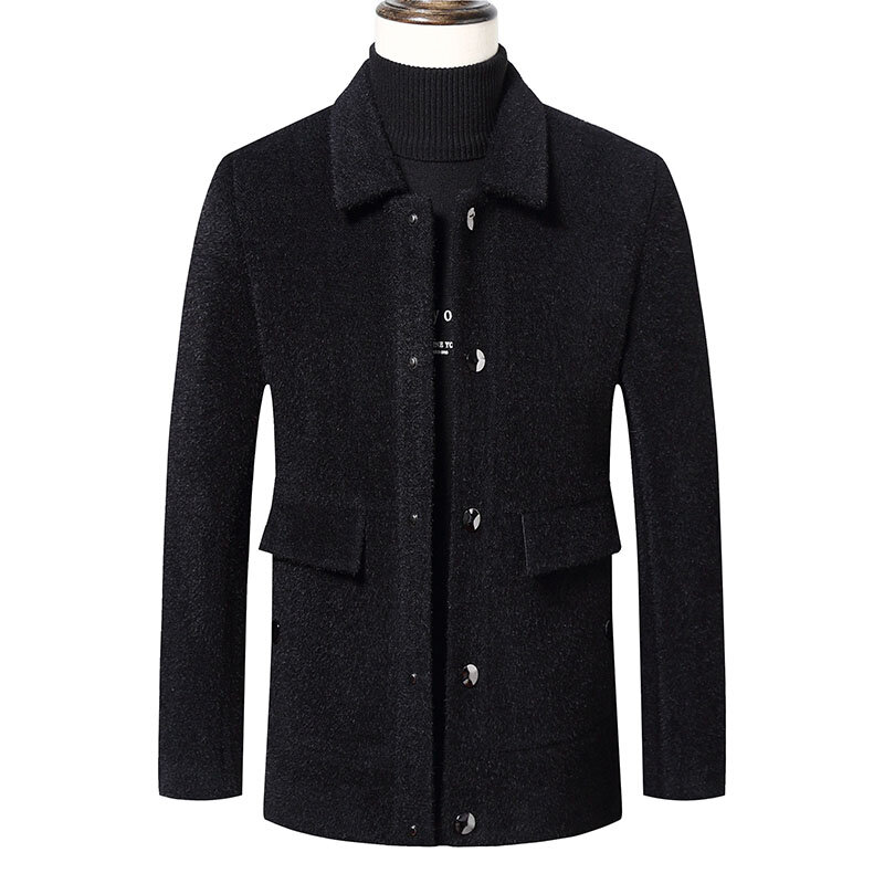ขายร้อนผู้ชายฤดูหนาวสีอบอุ่น Woolen Trench Coat Slim Outwear Overcoat แจ็คเก็ตยาว Single-Breasted แจ็คเก็ตอุ่นเสื้อ4XL