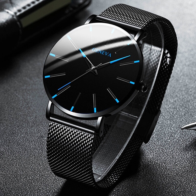 高級ブランドのファッション超薄型クォーツビジネスハイエンド新メンズ腕時計ステンレス鋼メッシュストラップレロジオmasculi