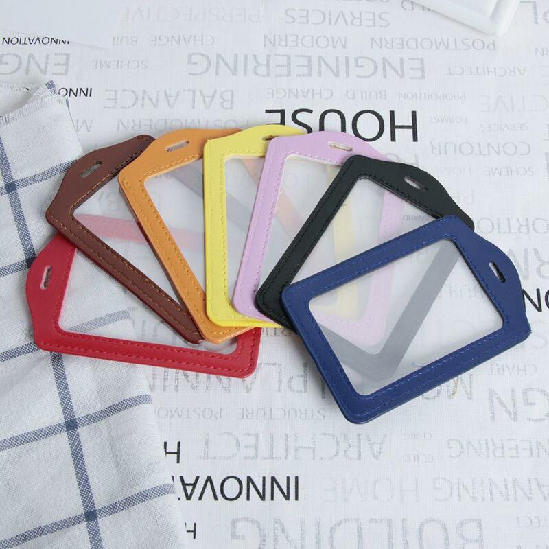 1PC colorato senza cerniera ID Badge Card Case porta carte di credito in similpelle Pu trasparente a doppia faccia forniture di lavoro 2022