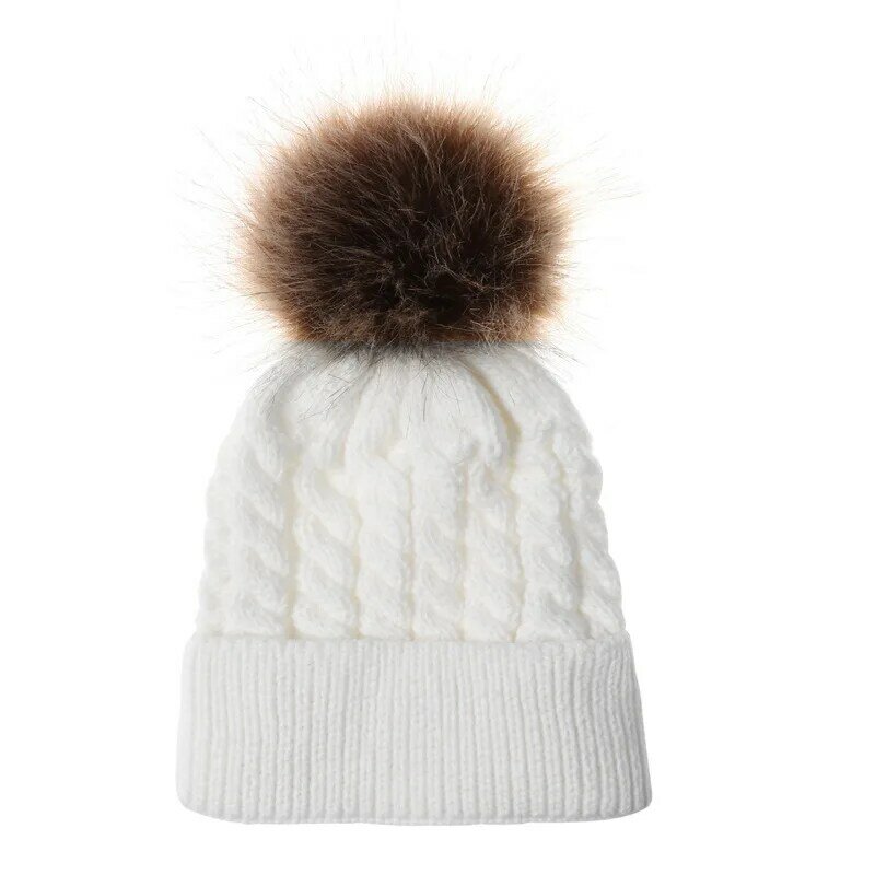 Bonnet d'hiver à pompons en fourrure pour enfant, fille et garçon, chapeau chaud en tricot pour bébé, collection 2020