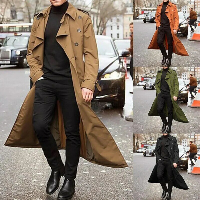 Novo casaco longo dos homens primavera outono trench casual trench coat masculino solto estilo britânico trench overcoat streetwear casaco