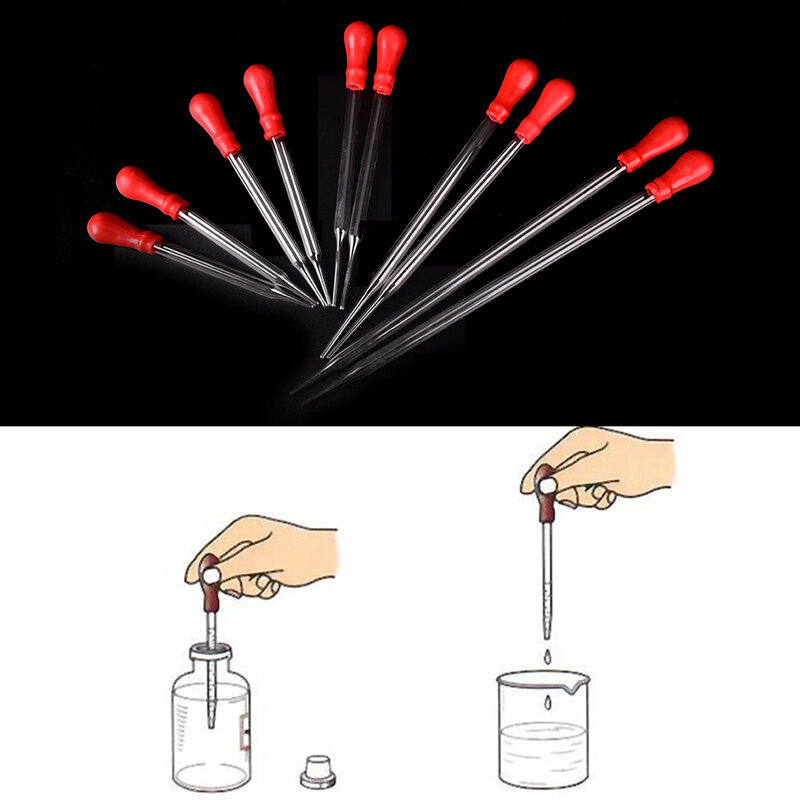 Suprimentos de laboratório de pipeta de transferência com esfregão vermelho, conta-gotas de pipeta médica de 9cm/10cm/12cm/15cm/20cm para experimento de vidro longo durável, 2 peças