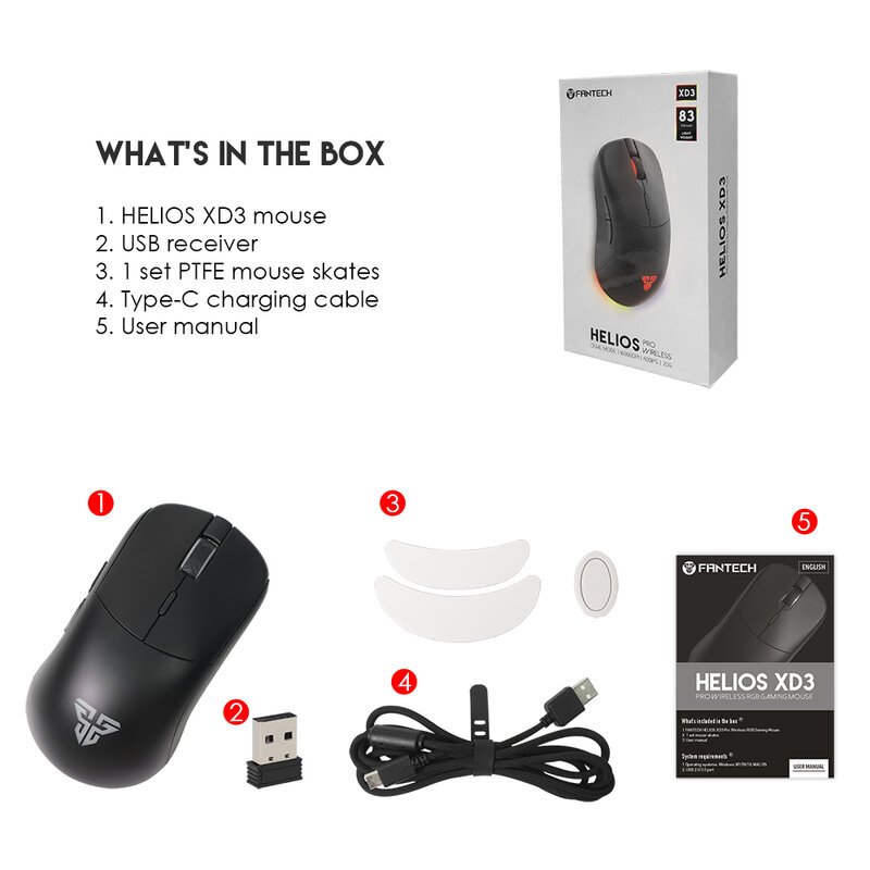 Rato profissional para jogos XD3, mouse sem fio 2.4G, ergonômico 16000DPI, RGB, 6 botões macro ratos para PC gamers, PIXART 3335, novo