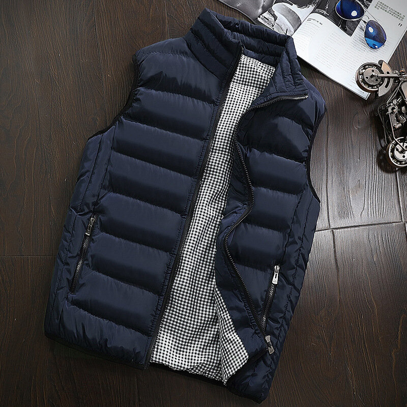 Chaleco de marca para hombre, chaqueta cálida sin mangas, informal, talla grande, otoño e invierno, novedad