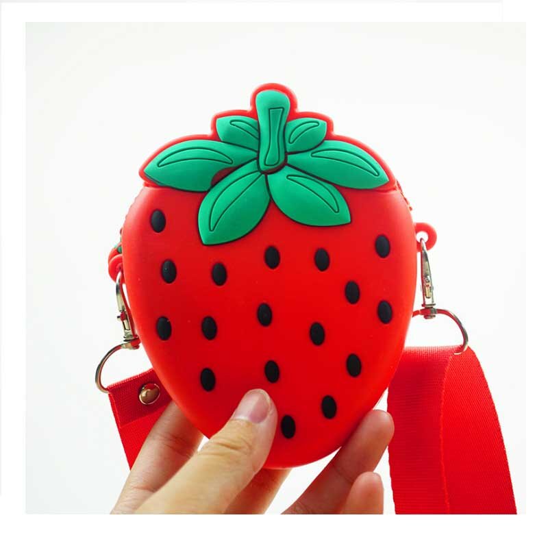 Silicone Avocado Strawberry Crossbody Coin Bag Kid Toddler Children Shoulder Handbag Adjustable Strap Holiday Travel Pocket Pack
