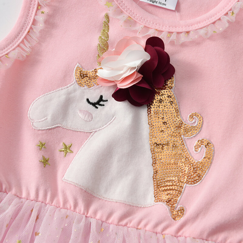 Gaun Unicorn Anak-anak untuk Anak Perempuan Gaun Tutu Vestidos Applique Gaun Putri Anak Perempuan Kostum Pesta Elegan Pakaian Anak-anak