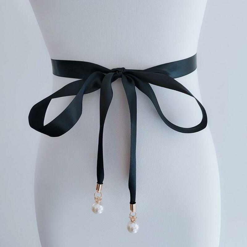 LzL-Cinturón de novia para el hogar, cinta de seda, colgante de corona de perlas, exquisita cintura Simple, cinturón de vestido de dama de honor, accesorios diarios