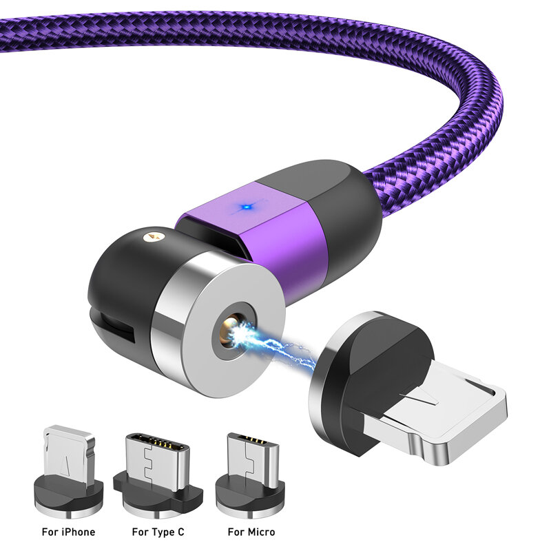Lovebay-cabo micro usb magnético para iphone 11, 2m, cabo de carregamento rápido com rotação de 360 ° + 180 °