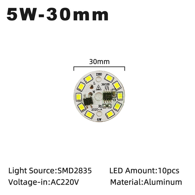 Светодиодные чипы SMD2835, 5 шт./лот, 220 В переменного тока, 3 Вт, 5 Вт, 7 Вт, 9 Вт, 12 Вт