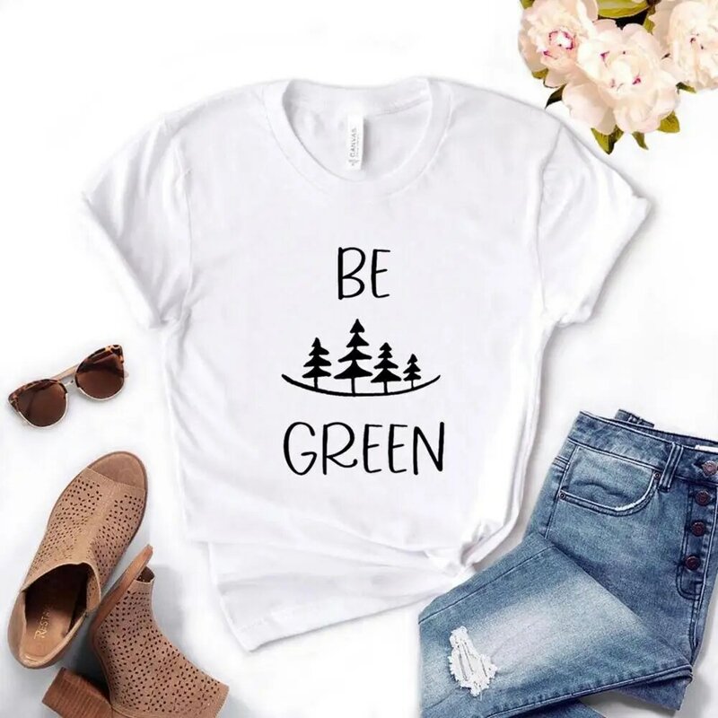 Camisetas con estampado de camping be green para mujer, camiseta divertida informal de algodón para mujer, camiseta Hipster de 6 colores, NA-846