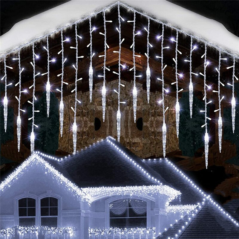 クリスマスライトはつららカーテンガーランド新年2024を導きました 花綱は家の上のライトストリートガーランドを導きました 結婚式/クリスマス/屋外/パーティーの装飾のための0.6/0.7/0.8M