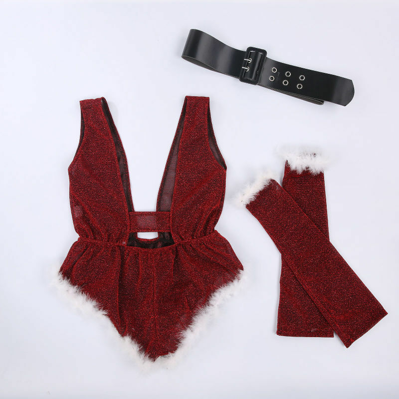 Bkld-クリスマスパーティー用のセクシーなワンピースの衣装,Vネック,フェザー,ベルト付きの女性の服