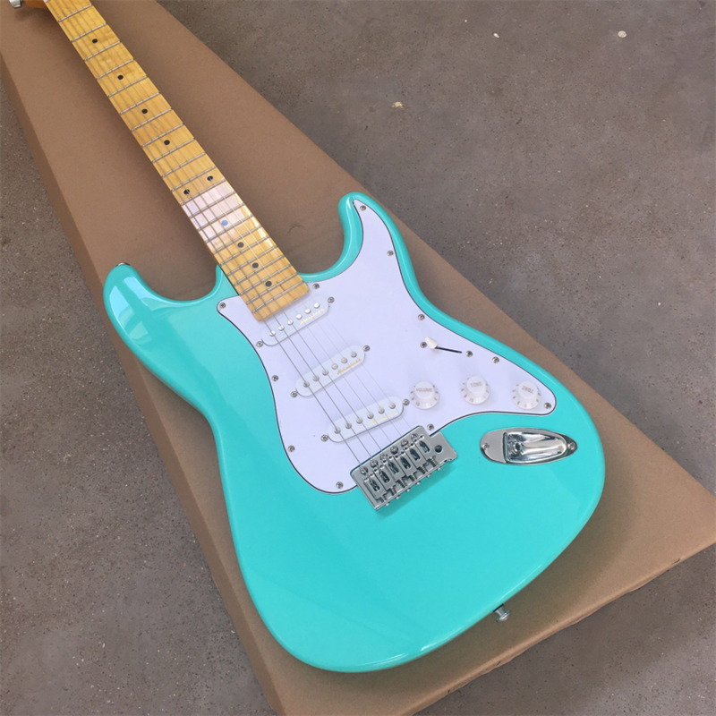 Guitarra verde, protector blanco, fotos reales, venta al por mayor y al por menor, se puede modificar y personalizar