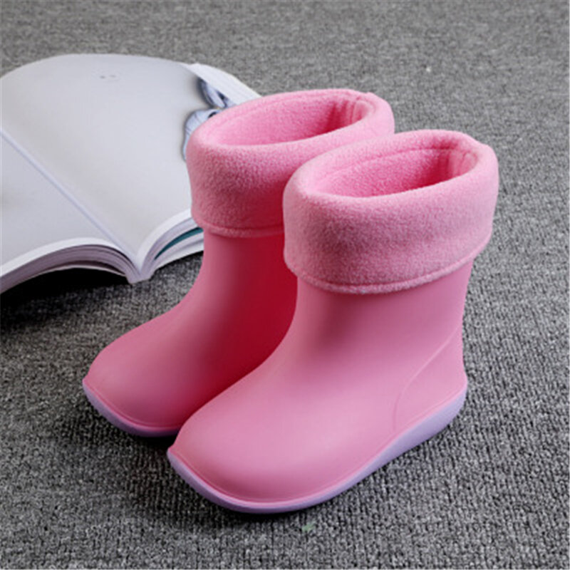 Детские непромокаемые ботинки для девочек, Нескользящие резиновые сапоги, теплые непромокаемые сапоги, всесезонные, съемные
