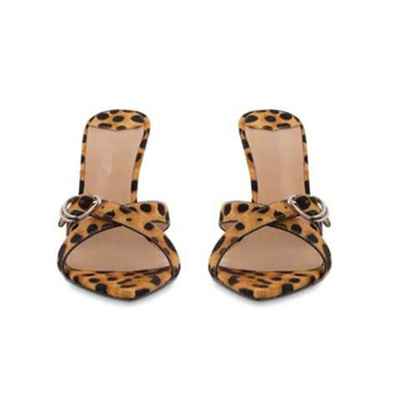 2021 Summer New Sandals Open Toe Stiletto Solid Color Leopard Print Sexy European And Beautiful Women Shoes