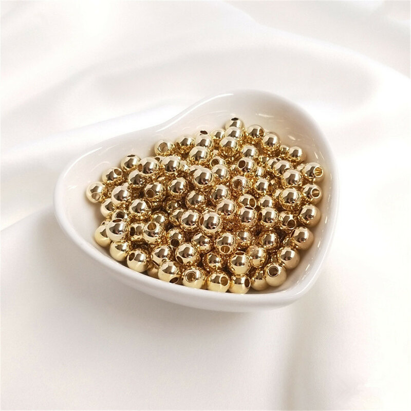 Perles rondes plaquées or 14 carats, perles en vrac, accessoires conseillers perlés faits à la main, bracelet de bricolage, 2.5mm, 3mm, 4mm, 10 pièces