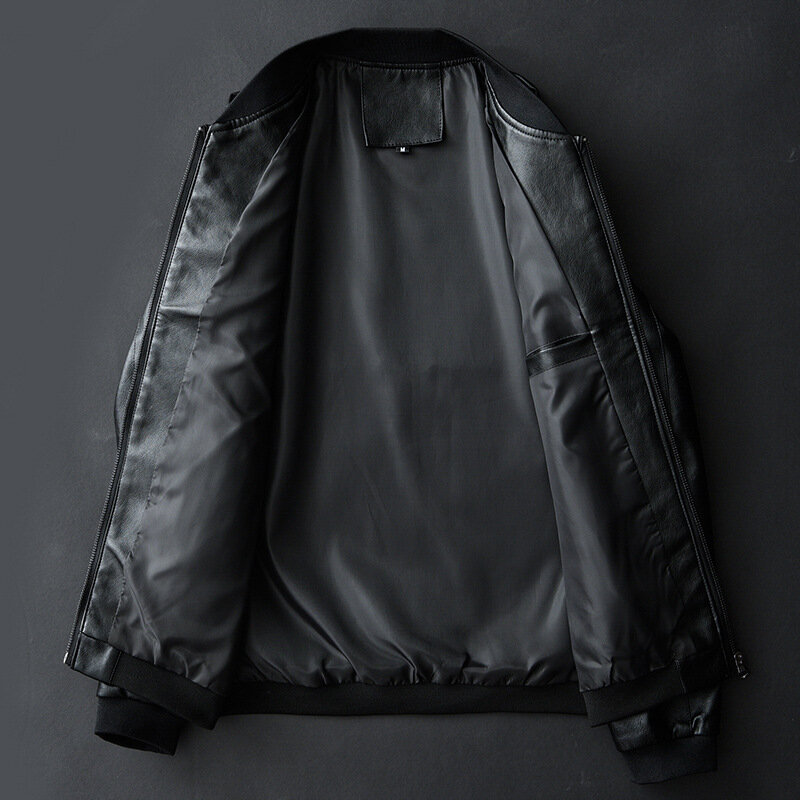Новинка 2023, кожаная куртка-бомбер, мотоциклетная куртка, Мужская Черная байкерская бейсбольная куртка из искусственной кожи, брикет 7XL, модная повседневная мужская куртка