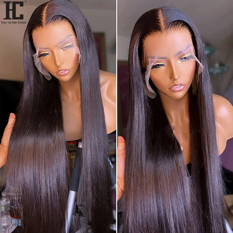 Perruque Lace Front Wig brésilienne naturelle, cheveux lisses, 13x6, 13x4, 13x6, pre-plucked, transparente, avec baby hair, 180%