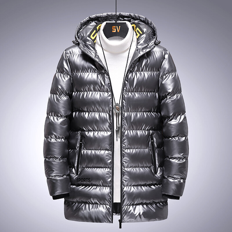 Down jacket men's long white duck down coat trend teenagers thick warm down jacket big fat winter clothing for cold weather