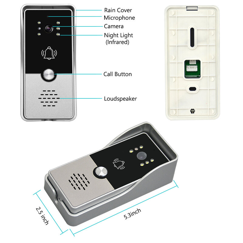 7 Inch Video Door Phone Intercom System Video Doorbell Alluminum Alloy Panel Monitor for Private Villa House Office Apartment