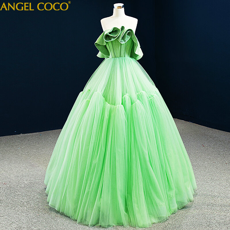 Gorgeous สีเขียวชอุ่ม Ruffles Tulle คลอดบุตรชุดสำหรับตั้งครรภ์ผู้หญิง Custom Made เซ็กซี่ชุดราตรีชุดราตรี