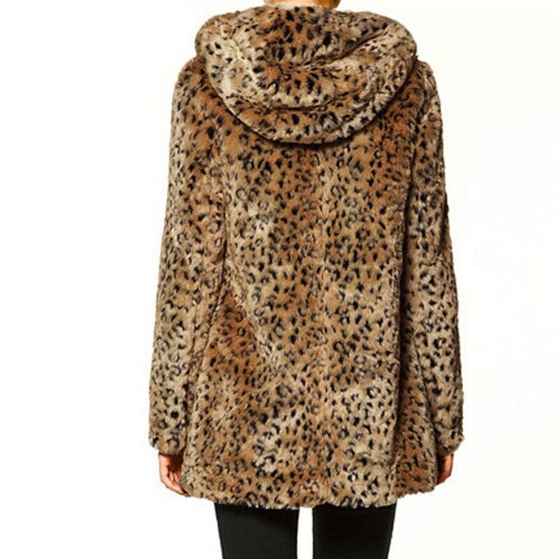 Faux Fur wzór w cętki kurtki klasyczna ciepła zimowa kurtka z kapturem płaszcze długi rękaw damska odzież wierzchnia płaszcze Plus rozmiar 3XL