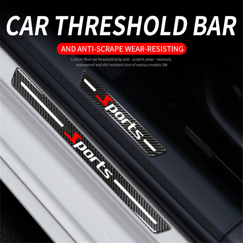 4 Uds de fibra de carbono Real coche Umbral de puerta desgaste cubierta de placa de peldaño de Panel Protector, almohadillas