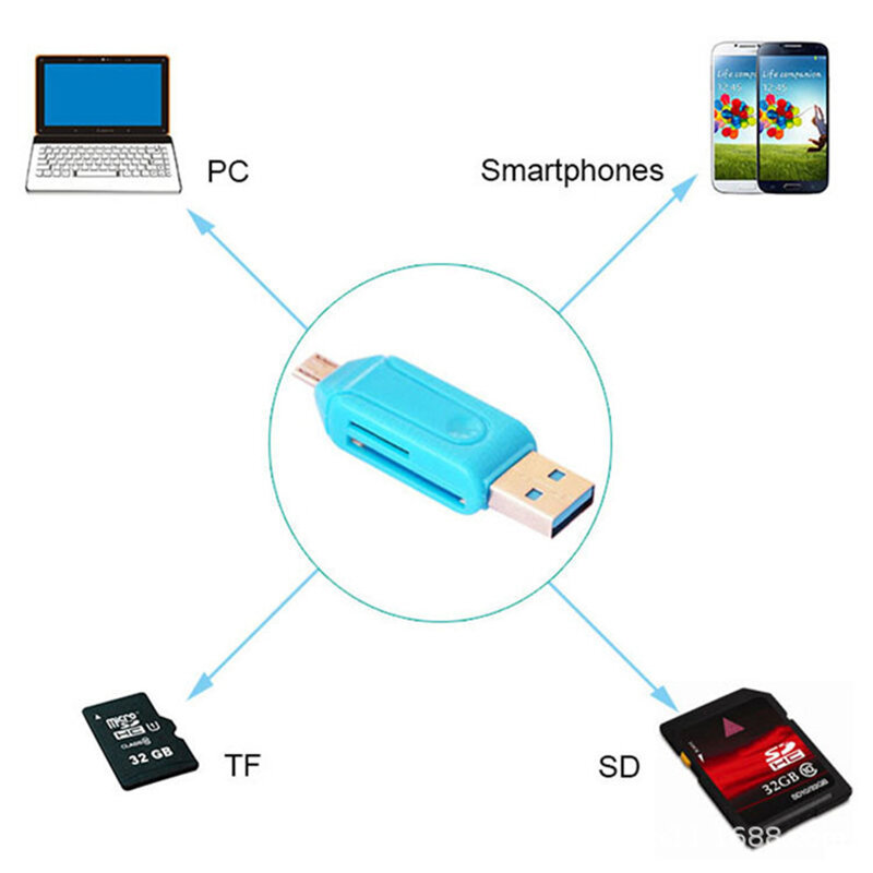 جديد المصغّر USB & USB 2 في 1 OTG قارئ بطاقات عالية السرعة USB2.0 العالمي OTG TF/SD ل أندرويد تمديد الكمبيوتر رؤوس