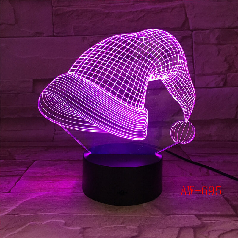 Nuevo estilo sombrero de Navidad 3D Visual Touch escritorio luz LED lámpara de acrílico creativo led luz de noche decoración Holida AW-695
