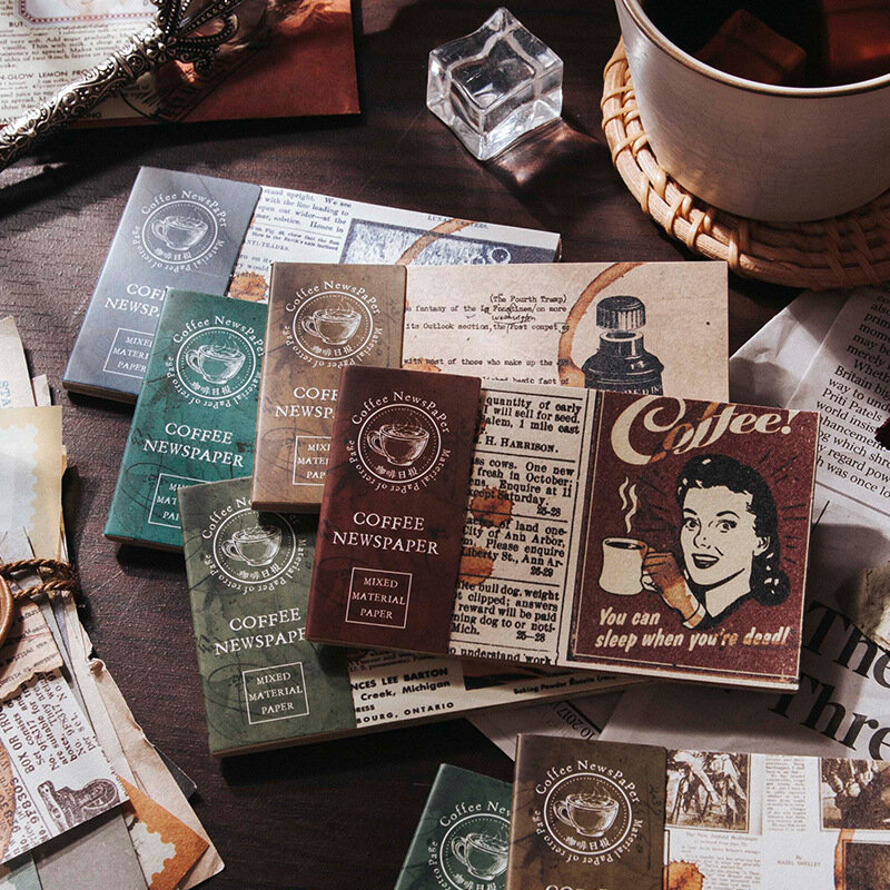 30sheets Coffee Newspaper Series Memo Pad Sulfuric Acid Paper Material Book Vintage Collage Junk Journalin Decoration Stationery