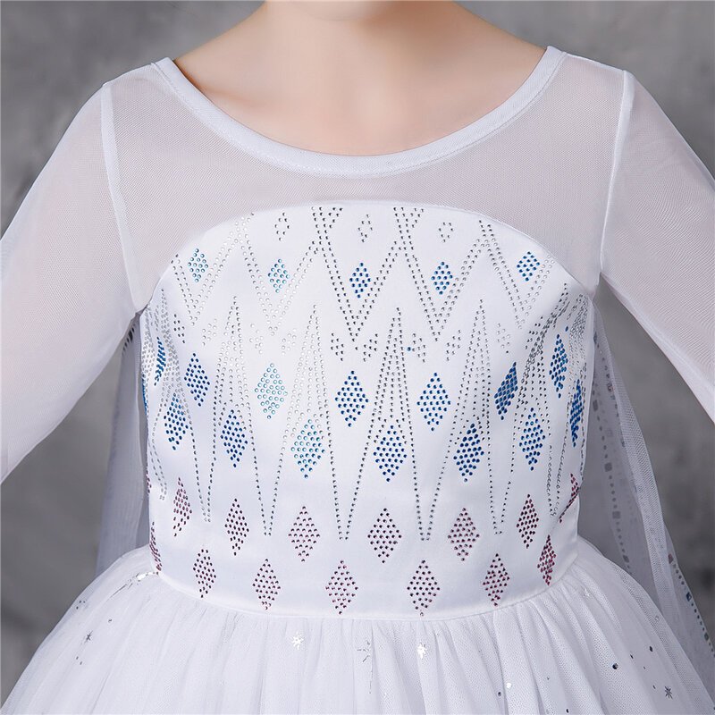 2021 Summer Fancy Girl Snow Queen Elsa 2 Dress Kids Shining Snowflake Princess Party Gown Girls Holiday Long Dress with Cape