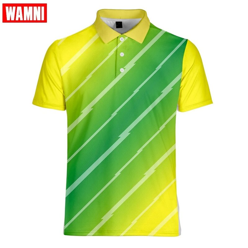 WAMNI Fashion Men 3D  Shirt Casual Sport Stripe Loose High Quality Turn-down Collar Button Male Streetwear -shirt