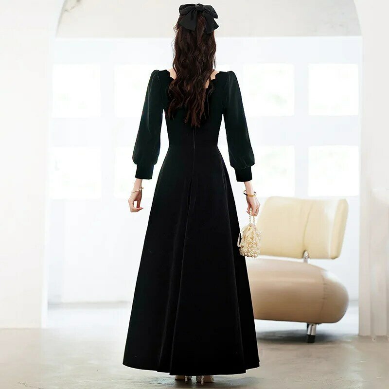 女性のための七分袖のエレガントなイブニングドレス,床の長さ,弓,空中ブランコ,セレブの衣装