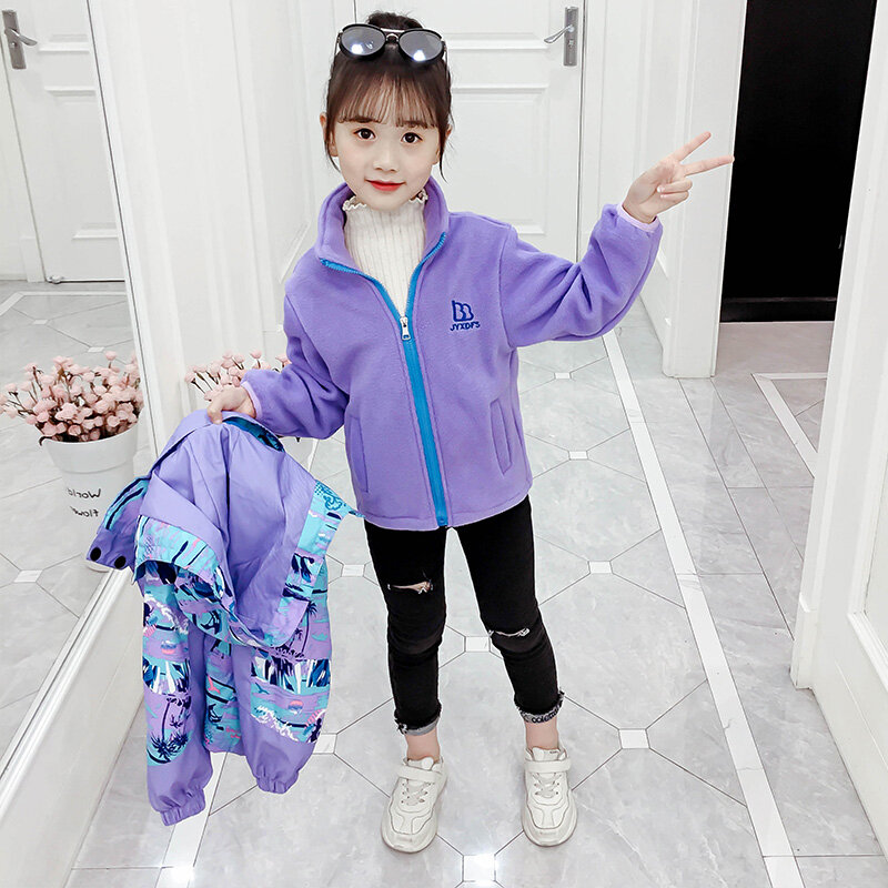 New Girls Jackets Warm Polar Fleece clothes baby Winter Autumn Waterproof Windbreaker Kids 2pcs Coat Children Outerwear clothing