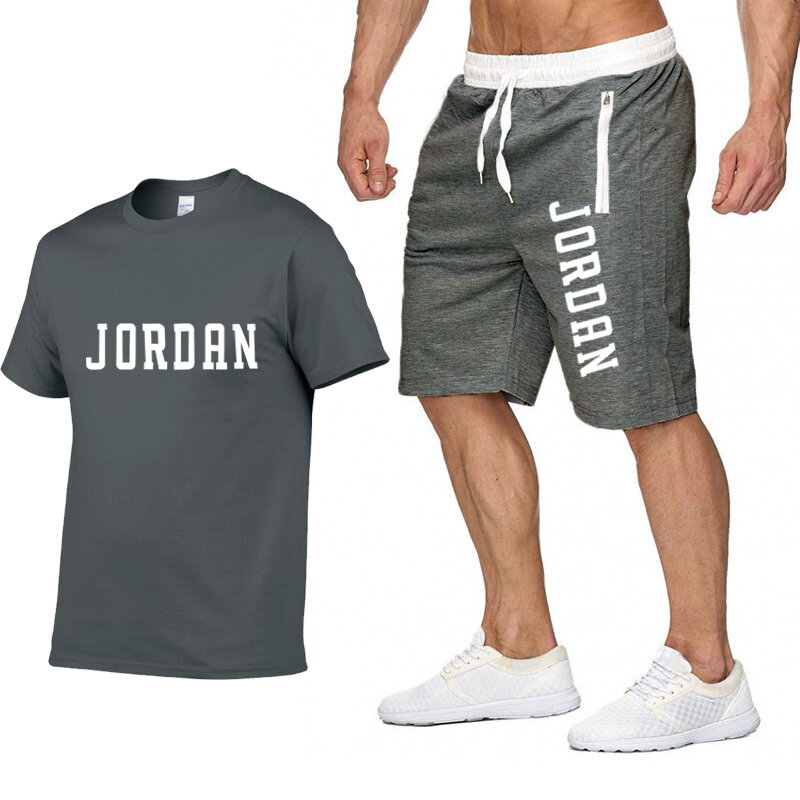 Новый Модный комплект шорт для мужчин 2020, летний тренировочный костюм из 2 предметов, короткая футболка + шорты, комплекты, мужские повседнев...