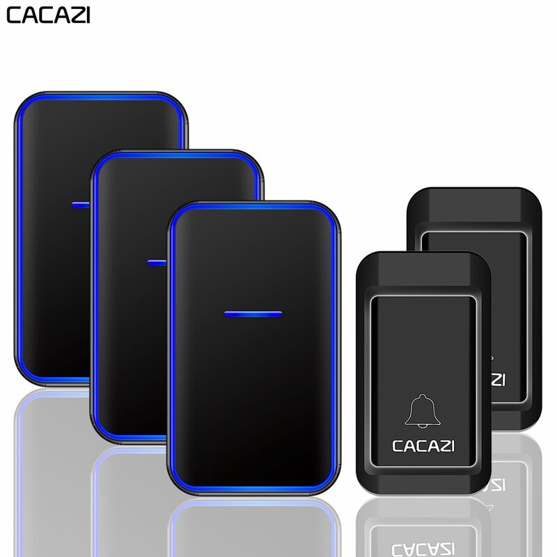 CACAZI-timbre inalámbrico autoalimentado para puerta, timbre sin batería, 1, 2 botones, 1, 2 y 3 receptores, a prueba de agua