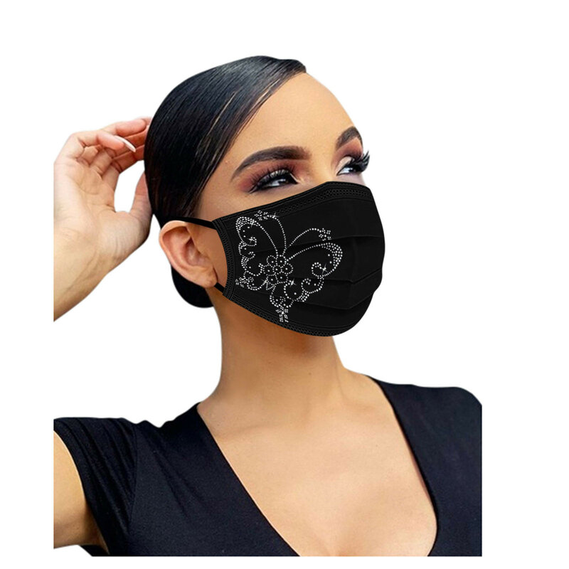 Maska dla dorosłych łapa kota czarna oddychająca maska do twarzy jednorazowa lśniąca miękka gorąca wiercenie Bling Rhinestone Halloween Cosplay maska