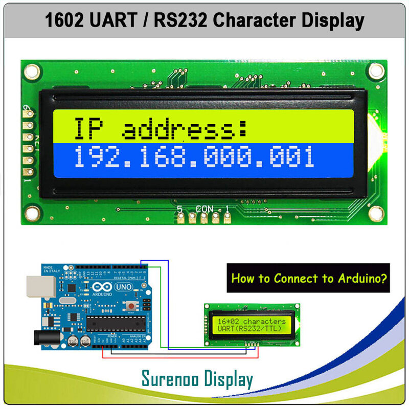 CMOS UART-وحدة عرض LCD مقاس 16 × 2 ، شاشة LCM لـ Arduino ، سلسلة RS232 1602 162 ، أزرق ، أصفر ، أخضر