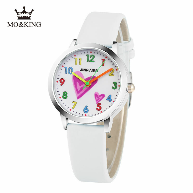 Popularna marka zegarki dla dzieci dziewczyny 3D nadruk Love oglądać na co dzień skóra zegarek kwarcowy różowy biały zegarek dla dzieci chłopiec prezent urodzinowy dla niej zegarki