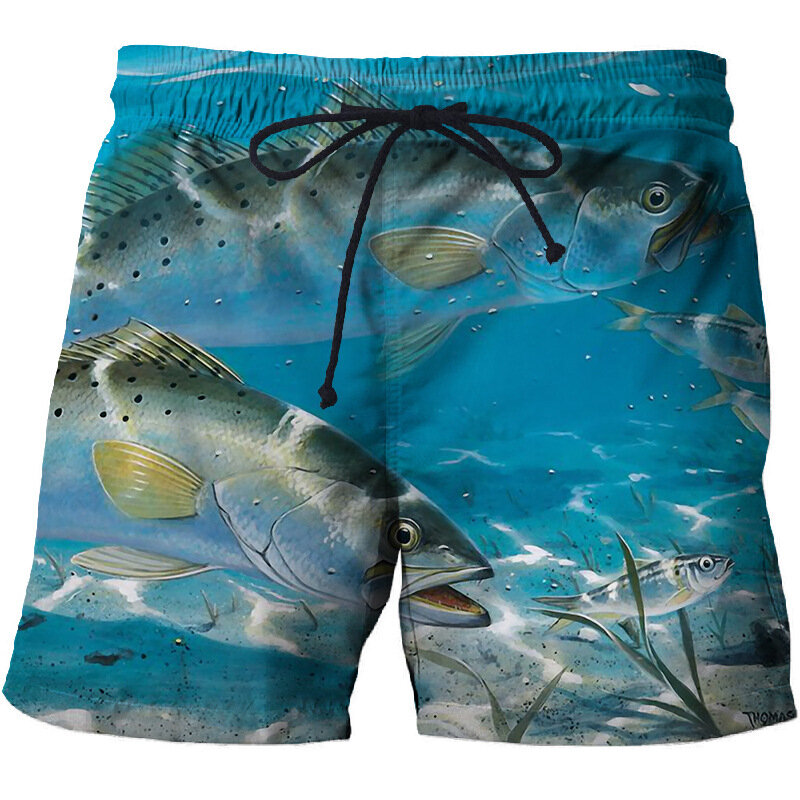 Pantalones cortos de playa de verano para hombre, pantalones cortos de secado rápido 3D océano con motivos de pescado, pantalones cortos de surf personalizados a prueba de sudor, pantalones cortos geniales para hombres